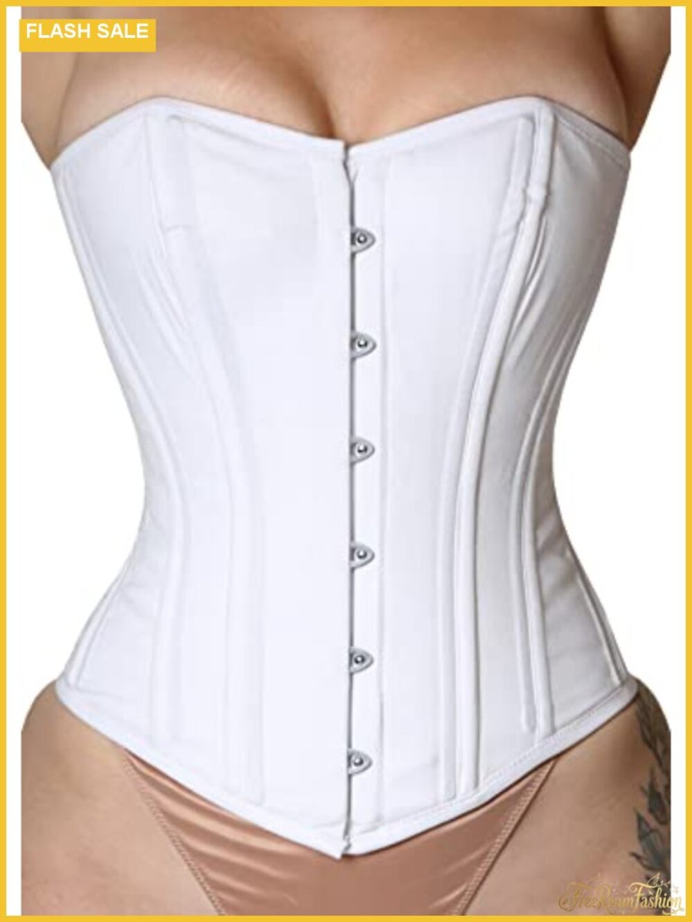 100% Cotton Overbust Corset Steel Boned Waist Trainer Shapewear